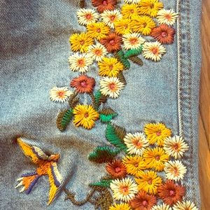 Free People Cropped Flower Embroidered Jeans